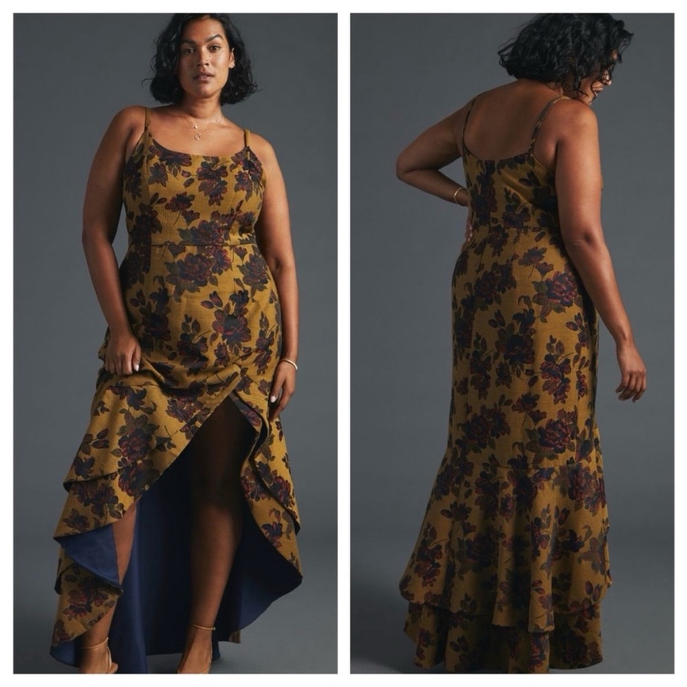 Floral Maxi Dress in Mustard and Navy